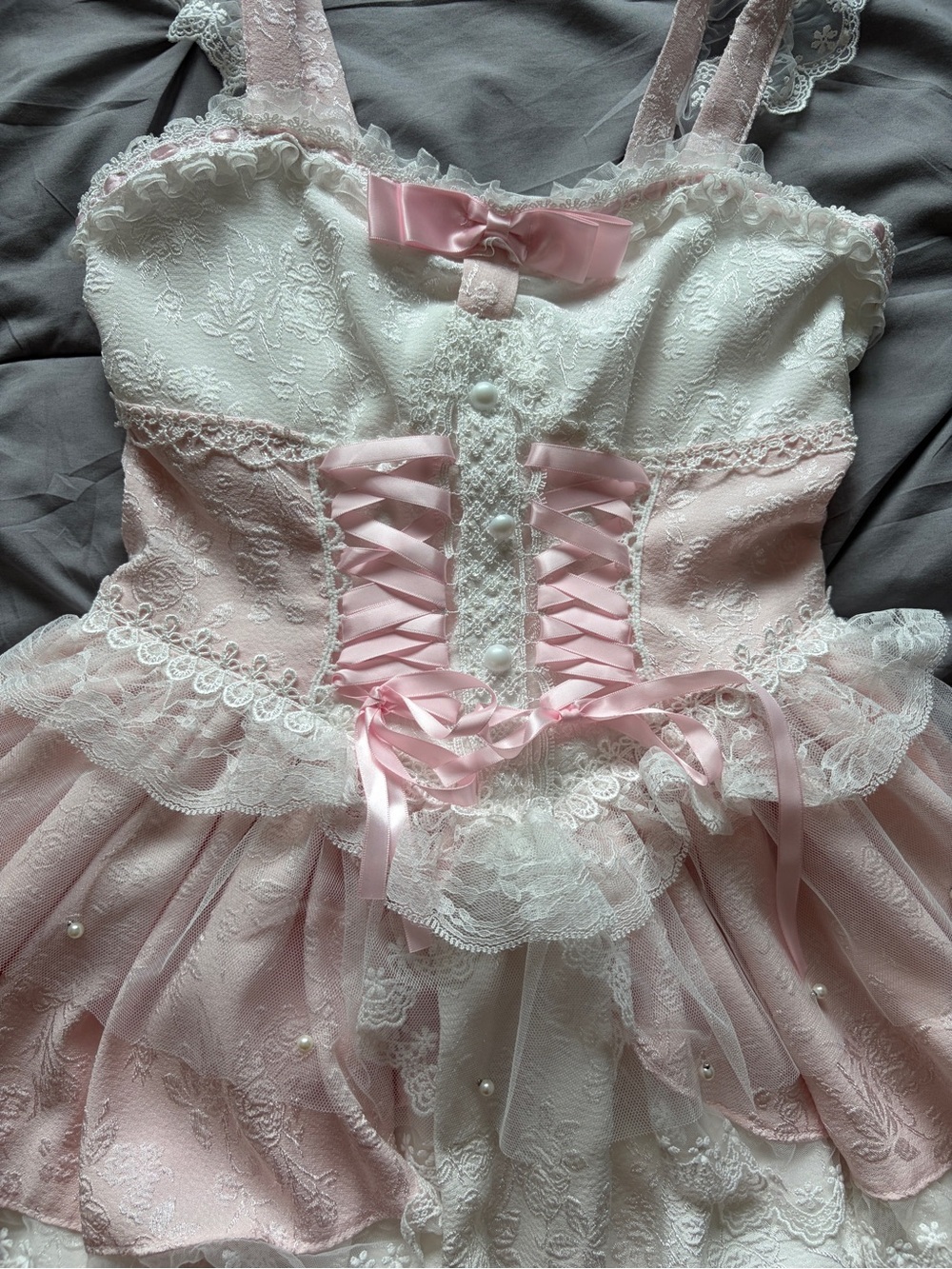 Pink & White Lace Victorian Vintage Style Dress - Picture 8 of 13